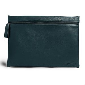 Burano Cosmetic Bag Vegan Leather Flat Zipper Pouch Jade Green